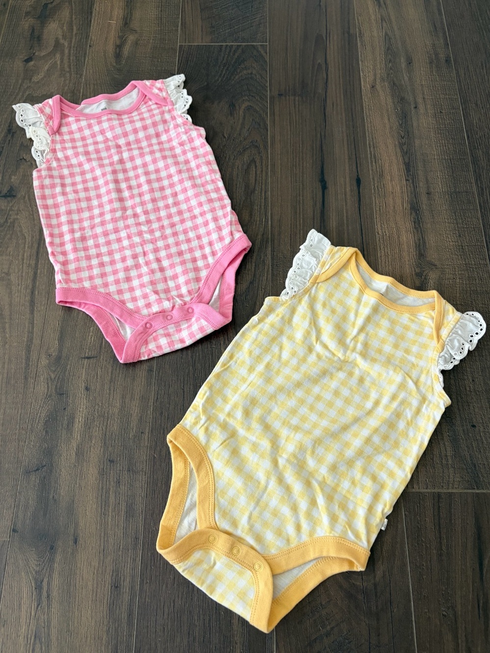 BabyGAP Pink & Yellow Gingham Ruffle Sleeve Baby Bodysuits set